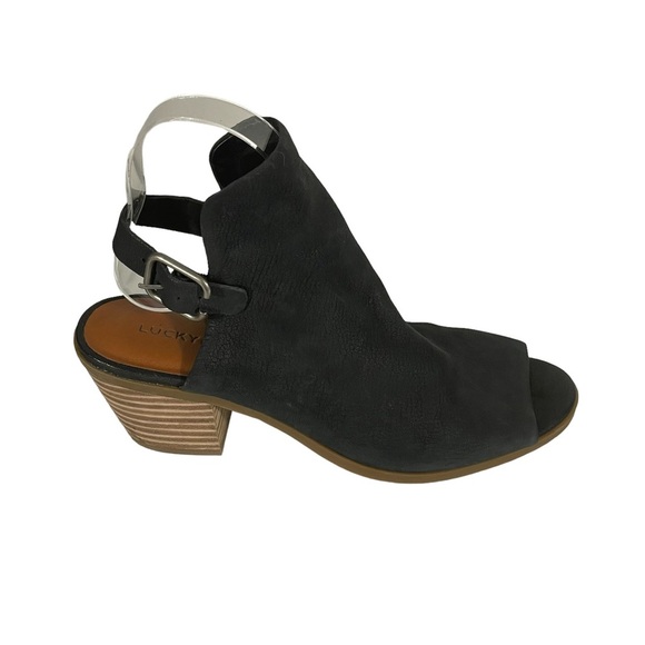 Lucky Brand Bray Black Leather Open Toe Sling Back Shoe Bootie Sz 6.5 - Picture 5 of 9